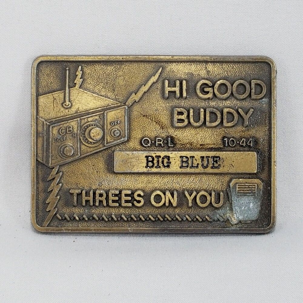 Vintage CB Radio Belt Buckle, Brass Hi Good Buddy Trucker 10-44 Driver Gift